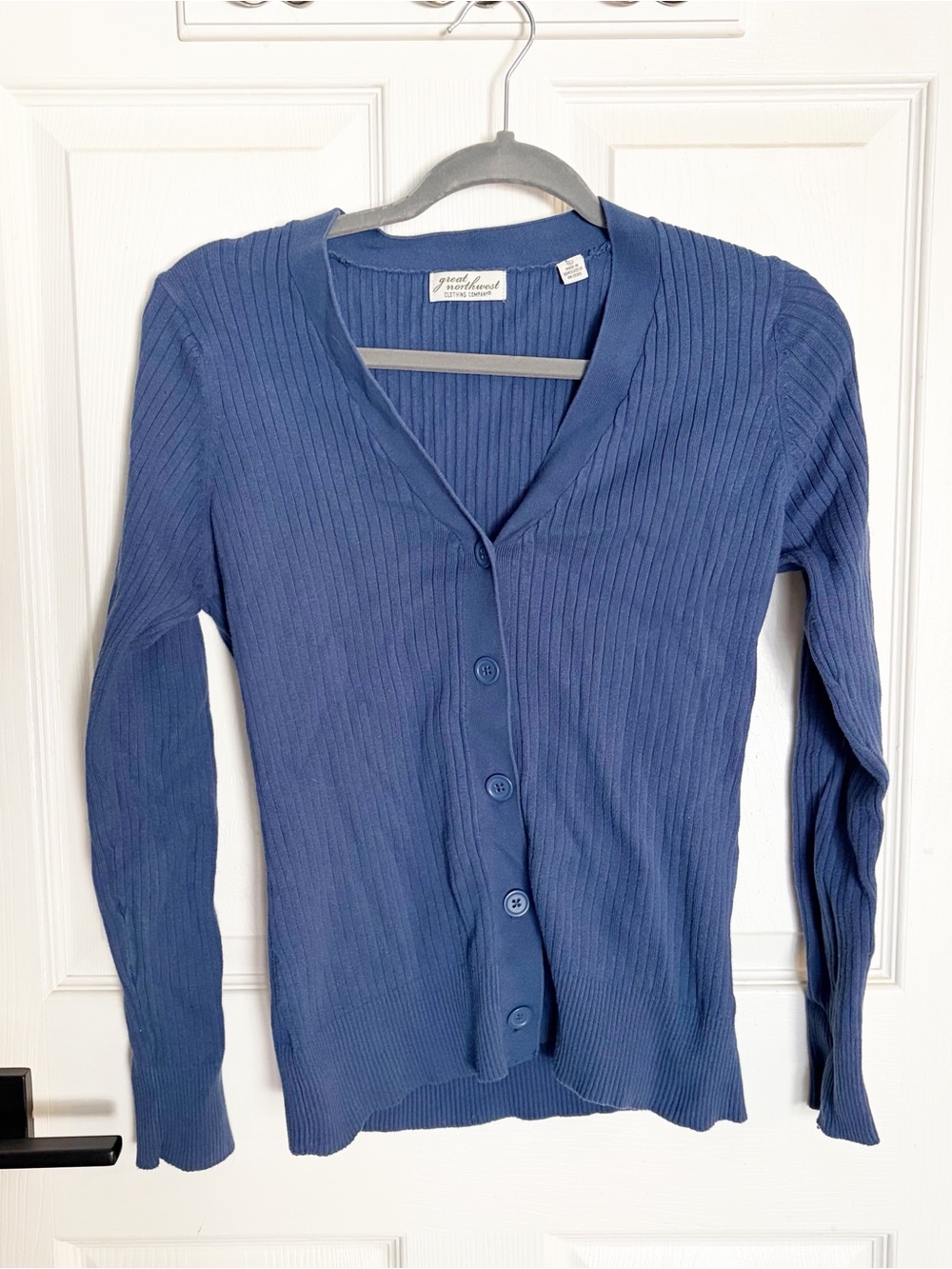Vintage Ribbed Cardigan Button Sweater Blue size Small